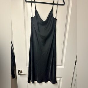 Black silk cow neck spaghetti strap halter dress by Zara